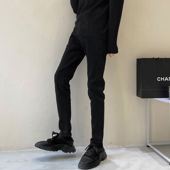 赢兽男士烟管裤高端纯黑色牛仔裤春夏款韩版潮牌修身小脚弹力百搭休闲