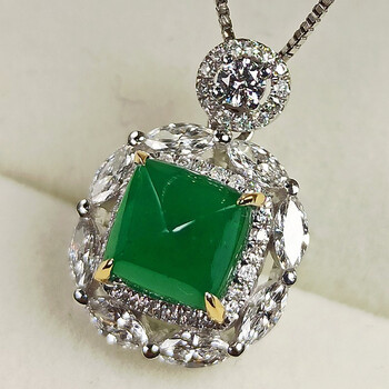 宥熙珠宝 微油糖塔祖母绿吊坠 彩色宝石18k金镶嵌 裸石1.