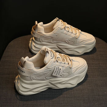 森马老爹鞋女2023新款秋季女鞋子百搭厚底小白鞋轻便秋休闲运动鞋米色