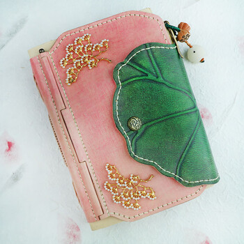 zanyang沉香如屑颜淡同款话本子手帐本荷花荷叶手工牛皮真皮笔记本