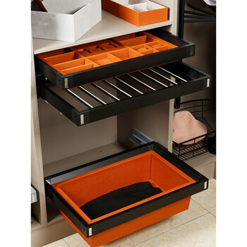 衣柜藤篮 brk衣柜伸缩裤架饰品收纳拉篮衣帽间多宝格阻尼抽屉式裤架