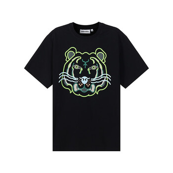 kenzo高田贤三 男士黑色虎头图案棉质k-tiger圆领短袖t