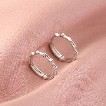 igiftfires925银竹节耳圈女简约百搭韩国耳环夏季小众精致冷淡风耳扣