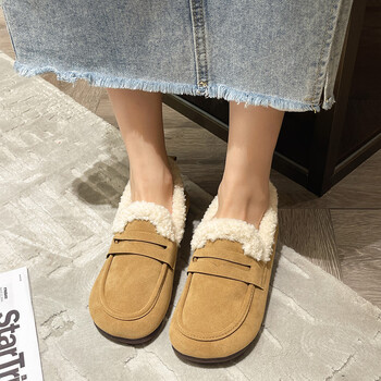 名媛丽人毛毛鞋女2022年冬季新款韩版时尚平底加绒加厚保暖一脚蹬豆豆