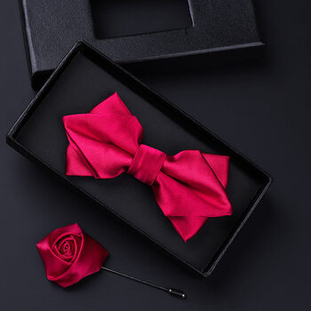 猎尚 酒红色斜纹领结胸花红色喜庆结婚领结男士正装领结演出领结 礼盒