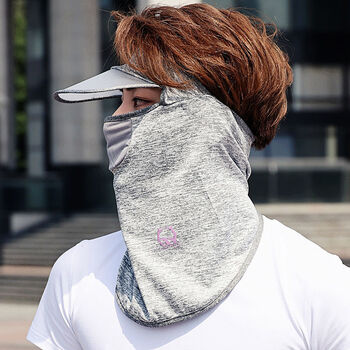 夏冰丝防晒面罩面纱遮全脸男士口罩帽薄款防晒面纱护颈男 麻灰