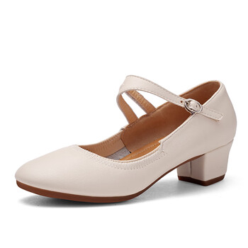 jianqii跳广场舞女鞋软底软面夏季真皮舞蹈鞋女士广场舞鞋四季鞋 米色