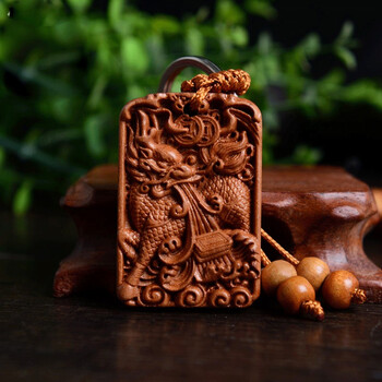 森洲天然桃木麒麟钥匙扣创意挂件汽车挂饰火麒麟家居工艺品图片色