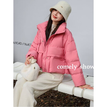 羽绒服女短款欧洲站2023年冬季新款加厚减龄面包服外套玫红色支持无