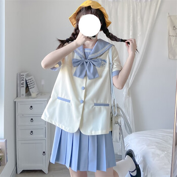 原创羊羊水手服女jk制服套装小瑾新款春夏幼稚园双子闺蜜学院风甜美日系百褶裙少女学生校服蓝羊羊短袖套装 带领结 M 图片价格品牌报价 京东