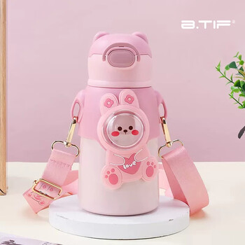 akaw 日本儿童保温杯316不锈钢吸管水杯大容量可爱学生上学大肚杯子