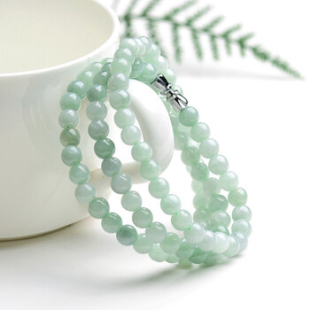 美下去天然翡翠项链女圆珠绿玉石珠子玉珠项链送妈妈 圆形珠径5-6mm