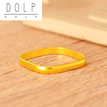 老凤凰黄金戒指女男999足金实心素圈方形细款光面方戒尾戒秀气可做