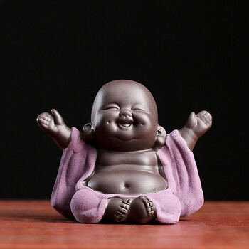 佛茶宠小摆件 精品家居紫砂可养花盆办公桌小装饰品 笑口常开(紫色)