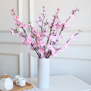 室内装饰塑料花艺餐桌摆件干花樱花花束摆设 浅粉 深粉桃花白瓶套装