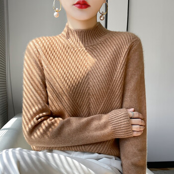 古地斯秋冬款羊绒衫女100纯山羊绒毛衣半高领软糯保暖针织打底衫gm622