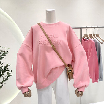 品质卫衣女春秋薄款2021新款韩版ins潮学生宽松百搭立体字母套头上衣