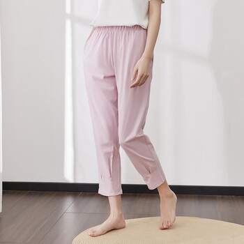 顶瓜瓜2022新品春夏女士睡裤女纯棉可外穿收脚口宽松女士家居裤冰沙粉