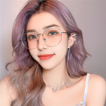 眼镜女韩版潮防蓝光素颜神器大框平光镜网红款可配度数银色框无度数防