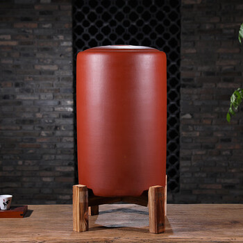 水泥宜兴紫砂茶叶罐原矿普洱茶缸散封储存罐 30饼·送木架【图片 价格