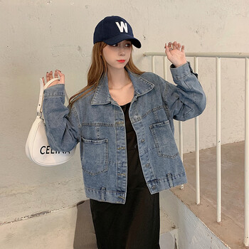 牛仔外套女春秋大码胖mm宽松别致上衣设计感盐系炸街工装夹克浅蓝色