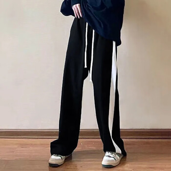 萨姆依   设计感侧边白条阔腿拖地裤子女春秋季2021年新款垂感高腰