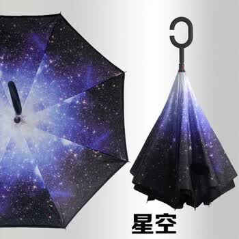 雨伞汽车反向伞双层直杆手动大号双人晴雨伞两用男女免手折叠伞反向伞 星空 图片价格品牌报价 京东