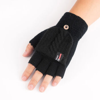 翻盖半指手套女士天学生读书写字保暖针织毛线露指手套男士lj男款黑色