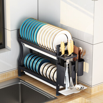 集简空间放碗架厨房沥水置物架碗盘收纳架双层台面碗碟架两层晾碗架