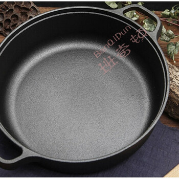 加厚平底锅铸铁燃气电磁炉通用双耳铁锅家用烙饼煎饼锅单锅铁把口径29