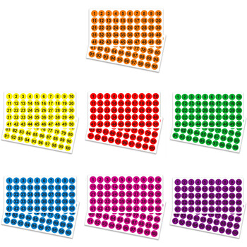 10大张/包数字圆点贴纸标签1至100编号办公存储分类标码贴纸 7种颜色