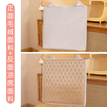 方形灰猫 记忆棉坐垫【一面凉席一面绒】40cm【独立内胆可拆
