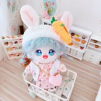 难咬棉花娃娃cm厘米无属性棉花娃娃卷炸毛q版可爱人形公仔玩偶裸娃毛绒玩具圣诞节礼物蓝色蜜儿 花熊六件套