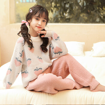 儿童长袖家居冬季保暖衣睡衣趴体 水蜜桃 170