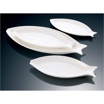 hywlkj隽颜堂纯白色酒店餐厅创意鱼盘高档陶瓷 家用鱼形碟子蒸鱼盘子