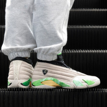 nike耐克男女鞋airjordan14aj14低帮运动篮球鞋dj1034200灰绿翡翠44