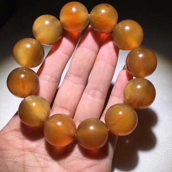 羽帛老羊角手串满血珠子蜡黄色 珠子尺寸20mm*12颗