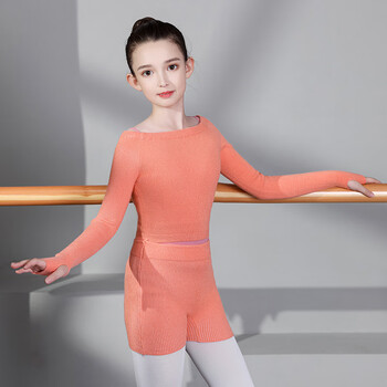 maria cher 儿童舞蹈服装服吊带练功服毛衣针织一字领外套长袖外搭