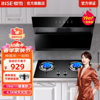 樱雪（INSE）油烟机 抽油烟机灶具套装 家用 侧吸 19立方大吸力 烟灶套装C1925+2020B (天然气12T)