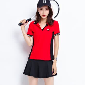 乐暇士羽毛球运动服套装女休闲宽松ins潮牌时尚小个夏季短裙红黑m