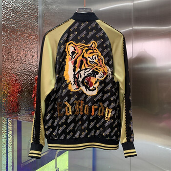 psax潮牌ny潮牌新款潮流ed埃德哈迪老虎头烫钻字母亮片刺绣拼色满印