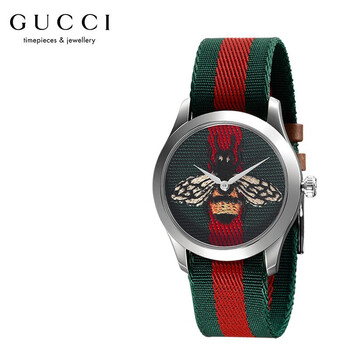 古驰YA1264060】古驰（GUCCI）G-Timeless系列绿/红条纹尼龙表面饰蜜蜂刺绣石英女士手表38mm YA1264060 【行情报价价格评测】-京东