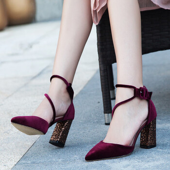 鞋靴>时尚女鞋>女士单鞋>女士高跟鞋>cksf>cksf百搭一字扣带尖头高跟