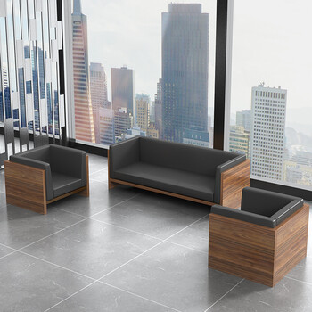 商务接待会客简约现代三人位板式真皮办公室沙发 西皮3 1 1(不含茶几)