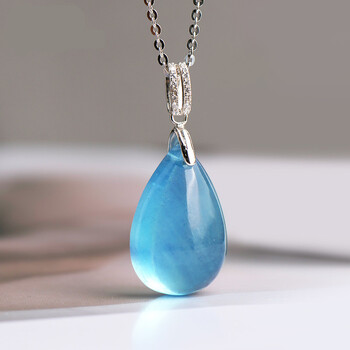 芮秀(ruixiu)轻奢品牌 海蓝宝吊坠女925银水滴项链锁骨链生日礼物