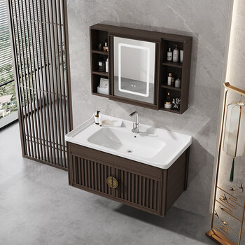 广东佛山新中式浴室柜 新中式太空铝浴室柜组合卫生间壁挂式洗漱台