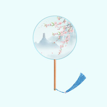 夏季迎新半透明长柄团扇古风扇子刺绣舞蹈扇女中国风汉服旗袍古装小圆
