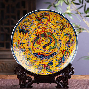 瓷毅雅堂景德镇陶瓷器九凤九龙图挂盘装饰盘子现代中式客厅装饰摆件