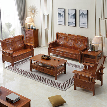 实木沙发组合客厅农村木经济型中式全实木香樟木冬夏两用家具 三人位