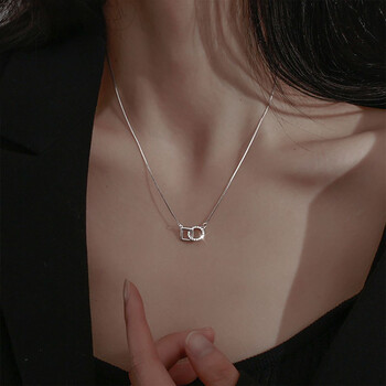 琅风925银锁骨圆环方形项链女几何蛇骨链七夕情人节礼物送女友几何